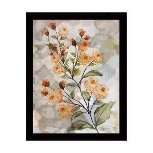 Begränsat antal Inramad Canvastavla i trä - 41x56 cm - Blomsterarrangemang med rosor i mjuka nyanser Ljus orange / Grön / Beige - Inredning