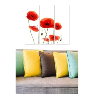 Canvastavla i trä 3-delar 50x70 cm - Röd vallmo i en stilren komposition Röd / Grön - Inredning Endast denna vecka