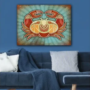 Lägg i varukorgen Canvastavla 70x100 cm - Stiliserad krabba med färgglada detaljer Röd / Orange / Turkos - Inredning