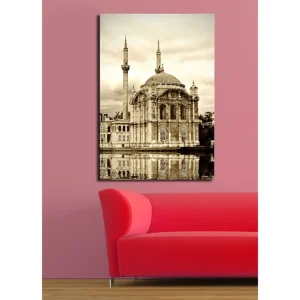 Canvastavla 70x100 cm - Storslagen moské med kupol och minareter speglad i vattnet Beige / Brunt / Svart - Inredning Outlet
