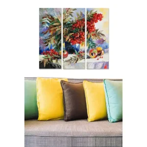 Begränsad tid Canvastavla i trä 3-delar 50x70 cm - Färgrik bukett av bär och frukter i en stillhet med naturmotiv Röd / Grön / Gul - Inredning