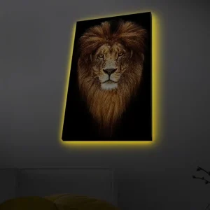 Billig Canvastavla med LED-belysning - Ståtlig lejonhuvud med majestätisk man - Inredning & dekor