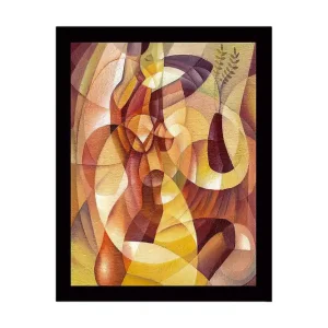Trygg betalning Inramad Canvastavla i trä - 41x56 cm - Abstrakt komposition med organiska former och en vas med växter Guld / Brun / Terrakotta - Inredning