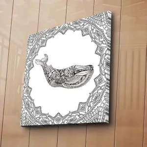 Canvastavla 45x45 cm - Ornamental val med detaljerad mönstring Svart / Vitt - Inredning Endast denna vecka
