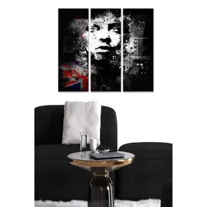 Canvastavla i trä 3-delar 50x70 cm - Porträtt av en ansiktsprofil med grafiska inslag och en urban känsla Svart / Vitt / Rött - Inredning Billigare