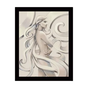 Inramad Canvastavla i trä - 41x56 cm - Sensuell kvinna med flödande hår och en ros i handen Ljus beige / Grå / Vit - Inredning Bästa pris