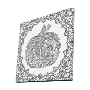 Trygg betalning Canvastavla 45x45 cm - Detaljerad illustration av en pumpa omgiven av ornamentala mönster Svart / Vitt - Inredning
