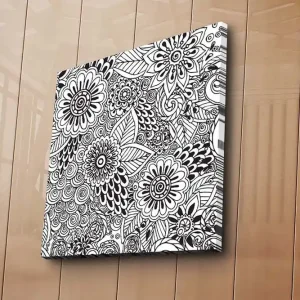 Endast denna vecka Canvastavla 45x45 cm - Mönstrad komposition av blommor och blad Svart / Vitt - Inredning