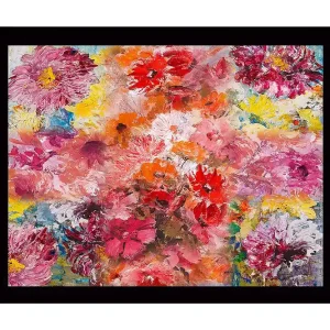 Säker betalning Inramad Canvastavla i trä - 41x56 cm - Färgrik bukett av blommor Rosa / Röd / Gul - Inredning