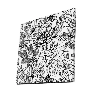 Canvastavla 45x45 cm - Detaljerad svartvit blomsterdesign med olika växter och blommor Svart / Vitt - Inredning Premium