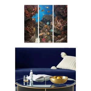 Outlet Canvastavla i trä 3-delar 50x70 cm - Livfull undervattensscen med färgglada fiskar och koraller Blå / Orange / Grön - Inredning