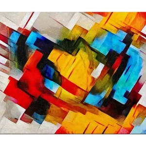 Köp nu Canvastavla 70x100 cm - Abstrakt komposition med starka färger och dynamiska former Röd / Blå / Gul - Inredning