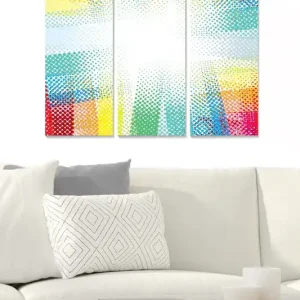 Canvastavla i trä 3-delar 50x70 cm - Färgglad abstrakt komposition med prickmönster Röd / Grön / Gul - Inredning Endast idag