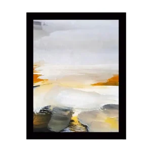 Billig Inramad Canvastavla i trä - 41x56 cm - Abstrakt landskap med mjuka färgövergångar Vit / Gul / Grå - Inredning
