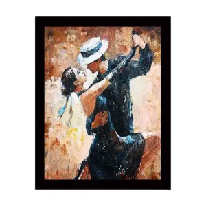 Nedsatt pris Inramad Canvastavla i trä - 41x56 cm - Passionerad tango mellan två dansare Svart / Hudton / Beige - Inredning