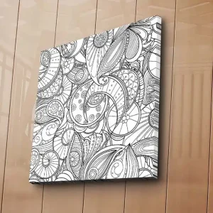 Billigare Canvastavla 45x45 cm - Intrikat mönster av snäckor och spiraler Svart / Vitt - Inredning