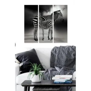 Canvastavla i trä 3-delar 50x70 cm - Svartvit zebra med dramatiska skuggor Svart / Vit - Inredning Köp online