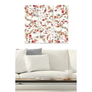 Canvastavla i trä 3-delar 50x70 cm - Blommig komposition med röda och blå detaljer Röd / Blå / Grön - Inredning Handla nu
