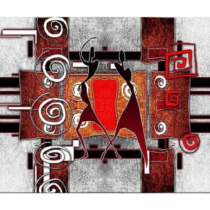 Kundfavorit Canvastavla 70x100 cm - Två stiliserade figurer som dansar i en abstrakt komposition med spiraler och geometriska former Röd / Brunt / Svart - Inredning