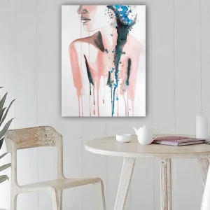 Canvastavla 70x100 cm - Stiliserad kvinnlig silhuett med färgade droppar som rinner nedåt Rosa / Blå / Svart - Inredning Endast idag