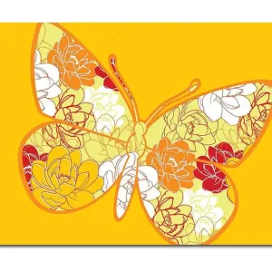Canvastavla 70x100 cm - Färgglad fjäril med blommotiv i livfulla nyanser Gul / Orange / Röd - Inredning Bästa pris