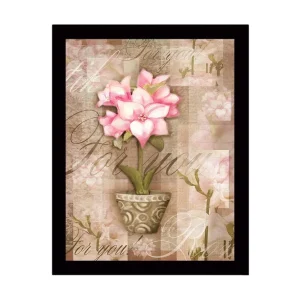 Inramad Canvastavla i trä - 41x56 cm - Rosa blomma i kruka med mjuka bakgrundstoner Rosa / Beige / Grön - Inredning Trygg betalning