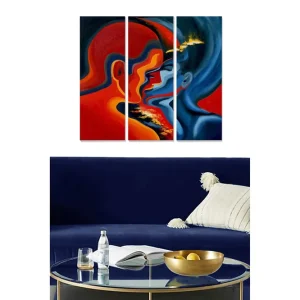 Canvastavla i trä 3-delar 50x70 cm - Passionerat möte mellan två ansikten Röd / Blå / Svart - Inredning Rabatt