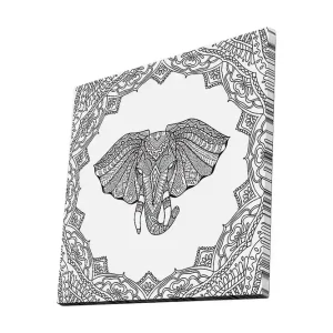 Canvastavla 45x45 cm - Elefant med intrikata mönster i en dekorativ ram Svart / Vitt - Inredning Billigare