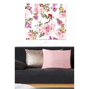 Kundfavorit Canvastavla i trä 3-delar 50x70 cm - Färgrik blomsterkomposition med rosa och lila blommor Rosa / Grön / Lila - Inredning