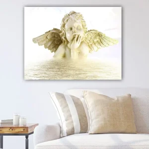 Canvastavla 70x100 cm - Ängel med utsträckta vingar som ser drömmande ut, delvis nedsänkt i vatten Ljus beige / Vit - Inredning Säker betalning