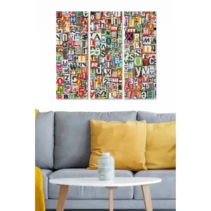 Canvastavla i trä 3-delar 50x70 cm - Färgglad samling av bokstäver och siffror Röd / Grön / Blå - Inredning Säker betalning