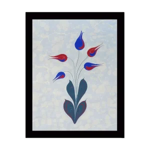 Kampanj Inramad Canvastavla i trä - 41x56 cm - Färgrik blomsterbukett med stiliserade knoppar Röd / Blå / Grön - Inredning