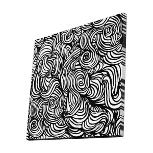 Canvastavla 45x45 cm - Abstrakt komposition med svarta spiraler och linjer på vit bakgrund Svart / Vit - Inredning Fynd