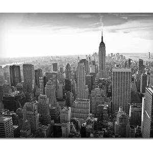 Canvastavla 70x100 cm - Panoramavy av New Yorks skyline med Empire State Building i fokus Svart / Vitt / Grått - Inredning I lager