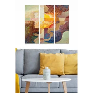 Canvastavla i trä 3-delar 50x70 cm - Abstrakt komposition med färgade former och texturer Röd / Beige / Blå - Inredning Sista chansen