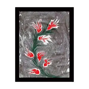 Inramad Canvastavla i trä - 41x56 cm - Blomstrande gren med röda och vita blommor Röd / Vit / Grå - Inredning Erbjudande