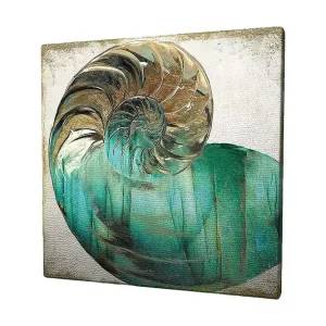 Canvastavla 45x45 cm - Snäcka med spiralformad struktur och turkosa nyanser Turkos / Guld / Vit - Inredning Köp nu