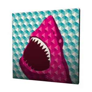 Nedsatt pris Canvastavla 45x45 cm - Stort, öppet hajhuvud i en färgglad stil Rosa / Turkos / Vit - Inredning