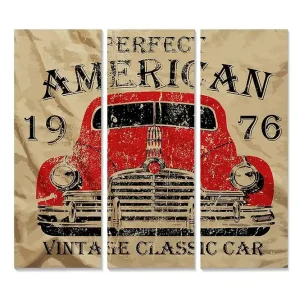 Lågt pris Canvastavla i trä 3-delar 50x70 cm - Vintage amerikansk bil från 1976 Röd / Beige / Svart - Inredning