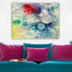 Köp online Canvastavla 70x100 cm - Abstrakt konst med cirkulära mönster i olika färger Blå / Röd / Grön - Inredning