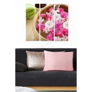 Canvastavla i trä 3-delar 50x70 cm - Blomsterarrangemang med flytande ljus i en skål Rosa / Vit / Beige - Inredning Lägg i varukorgen