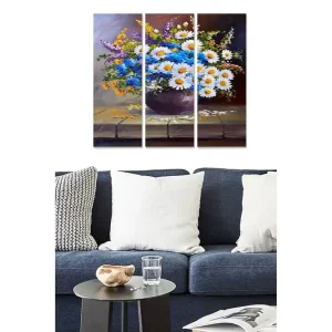 Lågt pris Canvastavla i trä 3-delar 50x70 cm - Färgrik bukett av blommor i en vas Blå / Vit / Grön - Inredning