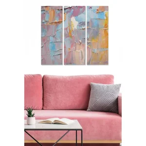 Canvastavla i trä 3-delar 50x70 cm - Abstrakt komposition med mjuka färgövergångar Ljusblå / Rosa / Gul - Inredning Erbjudande