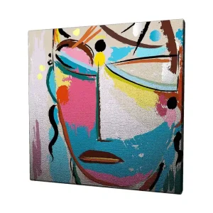 Reapris Canvastavla 45x45 cm - Abstrakt ansikte med färgglada inslag Blå / Rosa / Gul - Inredning