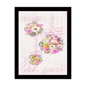Inramad Canvastavla i trä - 41x56 cm - Hängande buketter av blommor i pastellfärger Rosa / Grön / Gul - Inredning Erbjudande