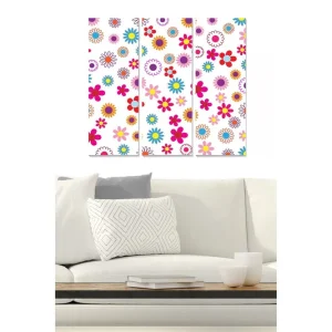 Canvastavla i trä 3-delar 50x70 cm - Färgglad blomsterdesign med varierande blommor Rosa / Blå / Orange - Inredning Begränsat erbjudande