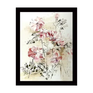 Inramad Canvastavla i trä - 41x56 cm - Färgrik bukett av blommor Rosa / Grön / Beige - Inredning Billigare