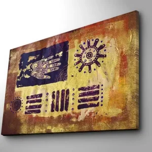 Rea Canvastavla 70x100 cm - Abstrakt konst med symboler och mönster i en färgglad komposition Guld / Mörkblå / Lila - Inredning