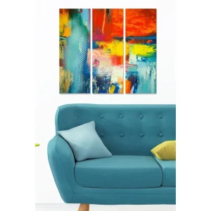 Canvastavla i trä 3-delar 50x70 cm - Färgrik abstrakt komposition med dynamiska former Röd / Blå / Gul - Inredning Säker betalning