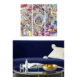 Nyhet Canvastavla i trä 3-delar 50x70 cm - Färgglad abstrakt komposition med spiralformade mönster Blå / Orange / Gul - Inredning